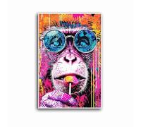 Funky Monkey Pop Art Canvas Colorful Jungle Wall Decor Vibrant Mural Of An Anthropomorphic Monkey Face Modern Street Art Indoor Decor for Home Offices Living Room Bedroom Nursery Dining Room Farmhouse