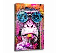 Funky Monkey Pop Art Canvas Colorful Jungle Wall Decor Vibrant Mural Of An Anthropomorphic Monkey Face Modern Street Art Indoor Decor for Home Offices Living Room Bedroom Nursery Framed Ready to Hang