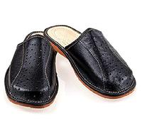 Funky Planet Leather Slippers Mens - Luxury Handmade Men's Leather Slipper Flops - 8 UK X-WIDE - Comfortable & Stylish Home Shoes Men - Durable Anti-Slip Rubber Sole - Machine Washable