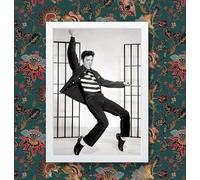 Funky Print Elvis Presley Dancing Jailhouse Rock Wall Art Poster (A3 Framed - White Frame)