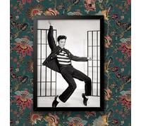 Funky Print Elvis Presley Dancing Jailhouse Rock Wall Art Poster (A4 Framed - Black Frame)