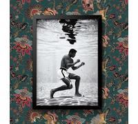 Funky Print Muhammad Ali Underwater Photo Poster Gym Boxing Wall Art (A3 Framed - Black Frame)