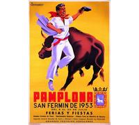 Funky Print Vintage 1953 Pamplona Running of The Bulls Tourism Poster Wall Art A3 & A4