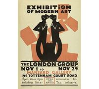 Funky Print Vintage London Group 'Exhibition of Modern Art', 1919, Edward McKnight Kauffer, Reproduction Classic Art Deco English Travel Poster (A1 594 x 841mm)