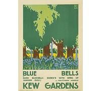 Funky Print Vintage London Underground 'Kew Gardens Blue Bells', 1920, Edward McKnight Kauffer, Reproduction Vintage Art Deco Travel Poster (A3 Framed - Black Frame)