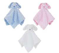 Funky Purple Monkey Baby Soft Touch Satin Silk Bunny Rabbit Comforter Blanket, Security Blankie, Blue Pink White (Blue)