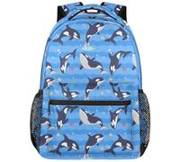 Funky Qiu Kids Backpack Orca,Blue Backpacks Boys Girls Ocean Themed Lightweight Bookbag for Preschool Primary Elementary School Bag