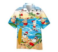 Funky Santa Hawaiian Shirt for Men - Print Button Down Short Sleeve Summer Beach Casual Shirt (TYPE - 7, XL)