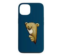 Funky Shy Cartoon Bear Illustration Behind An Edge Case for iPhone 13