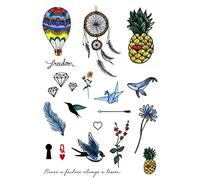 Funky Temporary Tattoo Set by Tatsy, Original Cool Unique Lovely Modern Design, Party Fun Tattoos, Fake Tattoo Body Art Cover Up for Women and Cute Girls