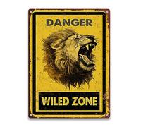 Funky Tin Sign Danger Wild Zone Lion For Treat Home Bar Cafe Farm Store 12.00"x16.00"