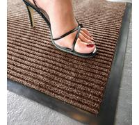 FunkyBuys® HEAVY DUTY NON SLIP RUBBER BARRIER MAT RIBBED RUGS BACK DOOR HALL KITCHEN LARGE MEDIUM SMALL- AVAILABLE IN 4 VIBRANT COLORS (100 x 150 cm, Brown)