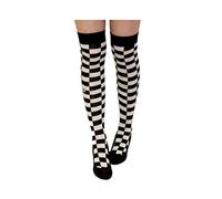FunkyFashion New Womens Girls Over The Knee Socks Ladies Thigh High Long Stretchy Stripey OTK Sox (Black and White Checkered)