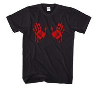 FunkyShirt Blood Hand Print Boobs Halloween T-Shirt Womens Mens Black