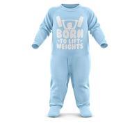 FunkyShirt Born to Lift Weights Babygrow - Workout Baby Romper Suit - Babies Gym Birthday Present - Newborn Romper Light Blue