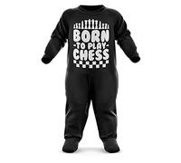 FunkyShirt Born to Play Chess Babygrow - Board Games Baby Romper Suit - Babies Chess Birthday Present - Newborn Romper Black