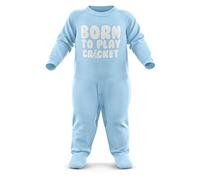 FunkyShirt Born to Play Cricket Babygrow - Cricket Baby Romper Suit - Babies Cricket Birthday Present - Newborn Romper Light Blue