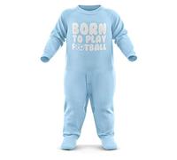 FunkyShirt Born to Play Football Babygrow - Football Baby Romper Suit - Babies Soccer Birthday Present - Newborn Black, Red, Sky Blue Romper