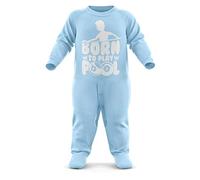 FunkyShirt Born to Play Pool Babygrow - Pool Baby Romper Suit - Billiards Babies First Birthday Present - Newborn Romper Light Blue