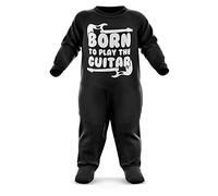 FunkyShirt Born to Play The Guitar Baby Romper Suit - Guitarist Babygrow - Babies Guitar Birthday Present - Newborn Romper, Black, 3-6 Months