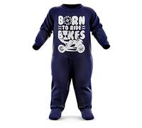 FunkyShirt Born to Ride Bikes Babygrow - Motorbike Baby Romper Suit - Motorcycle Baby's First Birthday Present - Newborn Romper Navy