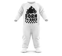 FunkyShirt Born to Ride Race Bikes Future Biker Baby Romper Suit - First Birthday Present - Newborn Romper, White, 0-3 Months