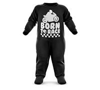 FunkyShirt Born to Ride Race Bikes Future Biker Baby Romper Suit - First Birthday Present - Newborn Romper, Black, 6-12 Months