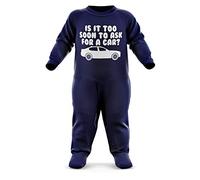 FunkyShirt Boy's Unisex Baby Car Romper - Is It Too Soon To Ask For A Car? - Navy - Size 3-6 Months