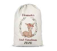 FunkyShirt Custom Baby First Christmas 2020 Present Sack Gift Santa Presents Christmas Eve Kids Baby First Boys Personalised Personalised Christmas Sack Eve Bags (X-Large) Beige
