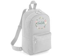 FunkyShirt Flower Circle Custom Name Initial Kids Childrens Lunch Girls School Backpack Bag Girls Rose Cute Rucksack Bags Pretty Toddler Nursery Gym Sack Floral (Light Grey, One Size)