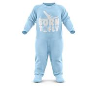 FunkyShirt Future Pilot Born to Fly Baby Romper Suit - Future Pilot First Birthday Present - Newborn Romper Babygrow, Light Blue, 6-12 Months