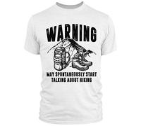FunkyShirt Gifts for Men Who Hike - Warning May Spontaneously Start Talking About Hiking T Shirt - Rambler Walking Present, L, White