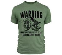 FunkyShirt Gifts for Men Who Hike - Warning May Spontaneously Start Talking About Hiking T Shirt - Rambler Walking Present, XL, Military Green