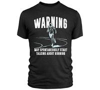 FunkyShirt Gifts for Runners - Warning May Spontaneously Start Talking About Running T Shirt - Gifts for Club Track Outdoor, M, Black