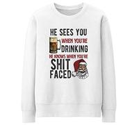 FunkyShirt He Sees You When You're Drinking He Knows Drunk Mens Christmas Jumper -Top Sweater Ugly Sweatshirt - Christmas Jumpers for Men Winter Beer Sweatshirt (Medium - Unisex, White)