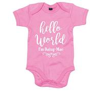 FunkyShirt Hello World I'm Personalised Name Vest Baby Grow Bright Pink