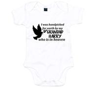 FunkyShirt I was Handpicked for Earth by My Custom Family Heaven Baby Grow - Personalised Baby Boy Grandparents Shower Announcement Personalised Newborn Gender, White, 0-3 Months