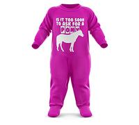 FunkyShirt is It Too Soon to Ask for A Pony? Baby Grow - Funny Pony Baby Romper - Christmas Horse Birthday Babygrow Romper Suit - Newborn Baby One Piece - First Xmas Bright Pink