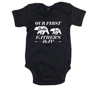 FunkyShirt Our First Father's Day Baby Bear Custom Name Babygrow Gift Present Dad Unique Present Black