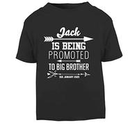 FunkyShirt Personalised Name Promoted to Big Brother t Shirt Custom Date Months of The Year - Pregnancy Announcement Ideas for Babies Toddlers and Children - Big Brother Tshirt Black
