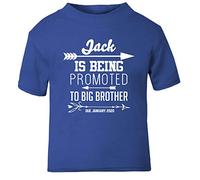 FunkyShirt Personalised Name Promoted to Big Brother t Shirt Custom Date Months of The Year - Pregnancy Announcement Ideas for Babies Toddlers and Children - Big Brother Tshirt Royal Blue