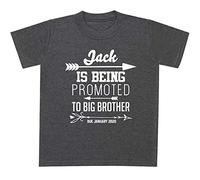 FunkyShirt Personalised Name Promoted to Big Brother t Shirt Custom Date Months of The Year - Pregnancy Announcement Ideas for Babies Toddlers and Children - Big Brother Tshirt Charcoal