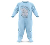 FunkyShirt Personalised Our First Mothers Day Baby Romper Suit Boys - Any Text Custom Mothers Day 2020 Babygrow - Boys First Mothers Day Outfit, Light Blue, 6-12 Months