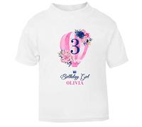 FunkyShirt Pink Hot Air Balloon -Birthday T Shirt Girls Pink White Top Custom Age Personalised Name Kids Girl T Shirt Party Decorations Outfit Presents Baby Girls Clothes