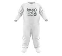 FunkyShirt Silver Glitter Personalised First Christmas Festive Bauble Babygrow Rompersuit Romper Baby Babies First Christmas Day 1st Pyjamas Baby Girl Baby Babys (White, 0-3m)