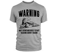 FunkyShirt Train Spotting Enthusiast - Warning May Spontaneously Start Talking About Trains T Shirt - Classic Gifts for Steam Train Lovers, XL, Sport Grey