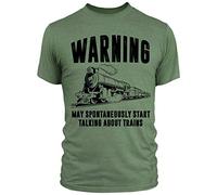 FunkyShirt Train Spotting Enthusiast - Warning May Spontaneously Start Talking About Trains T Shirt - Classic Gifts for Steam Train Lovers, L, Military Green