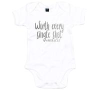 FunkyShirt Worth Every Single Shot Baby Grow Silver Babygrow, IVF Pregnancy Announcement, IVF Baby, Baby Announcement, White, 6-12 Months