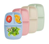 FunkySun Dinner Plates, 4Pcs Portion Control Divided Diet Plates Set, Unbreakable Picnic Plastic Breakfast Plates 10.6 inch Reusable Microwave and Dishwasher Safe Dishes for Adult Children