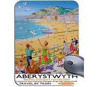 Funkyzilla Aberystwyth Wales Vintage Railway Poster Mouse Mat. Travel By Train Mouse Pad